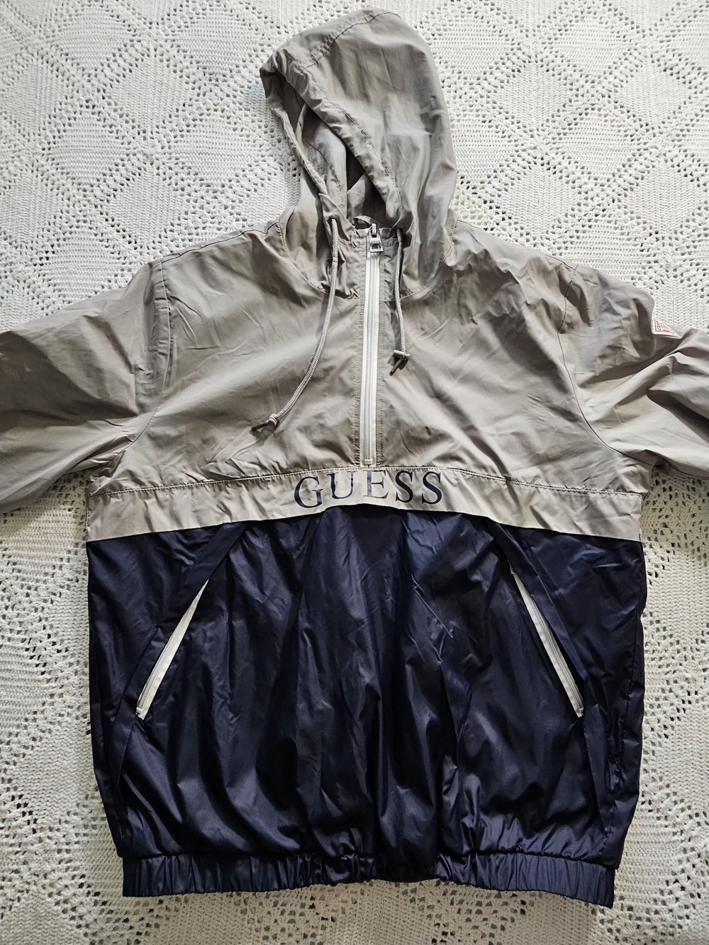 GUESS Color Block Windbreaker Jacket - Gray Navy Hoodie L - Picture 10 of 10